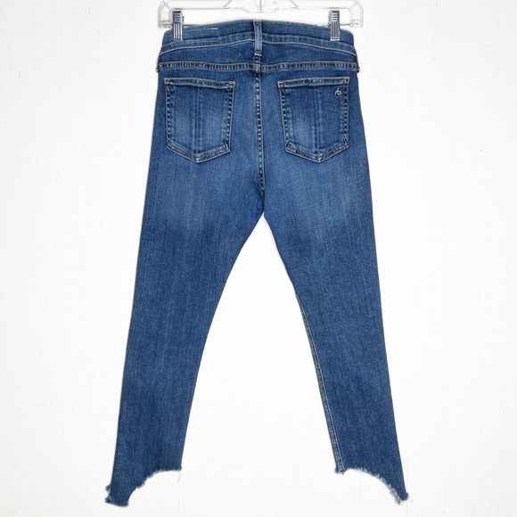 Rag & Bone Fringe Step Hem Distressed Mid Rise Medium Wash Cropped Skinny Jeans - Picture 3 of 11